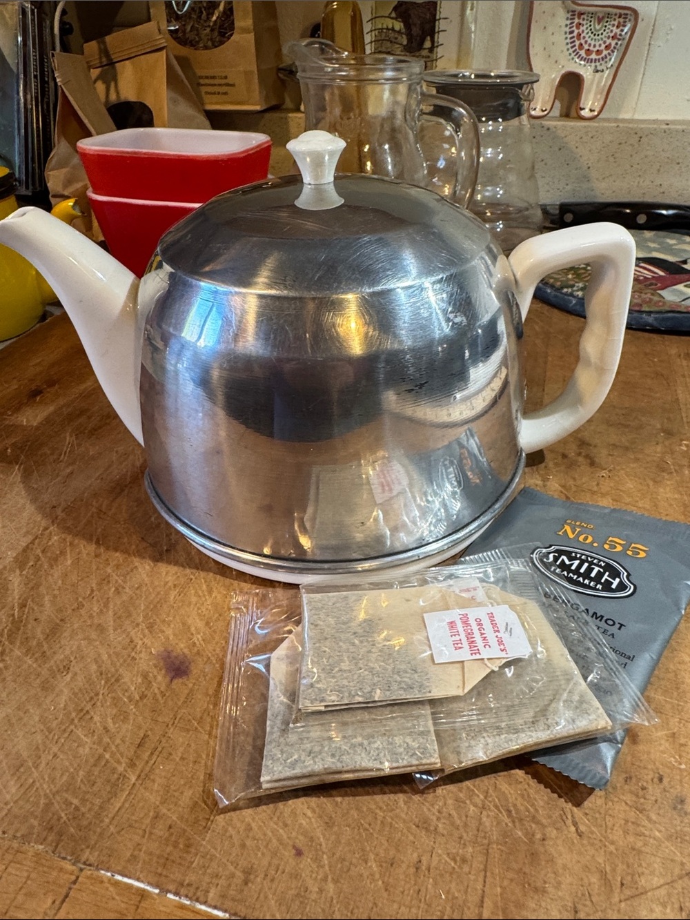 Vintage Ceramic Teapot with metal warmer cover